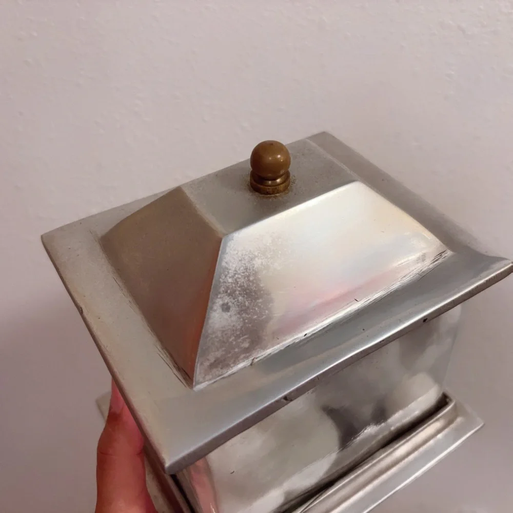 Mid Century Modern Hand Made Industrial Stainless Steel Glass Jar Copper Knob